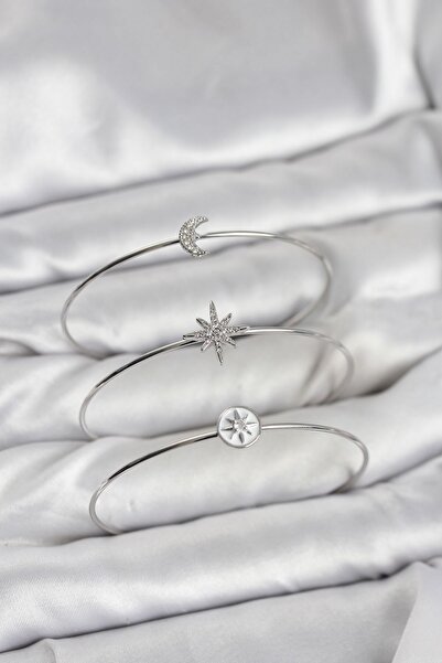 Inure Jewelry Silver Color Zircon Stone Pole Star Model 3-Piece Women's Brace...