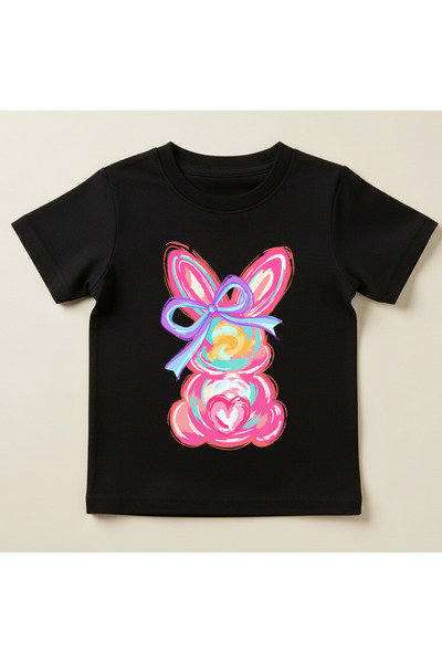 matelio Tricou fete iepuraș Paște pastel cu fundiță – 100% bumbac