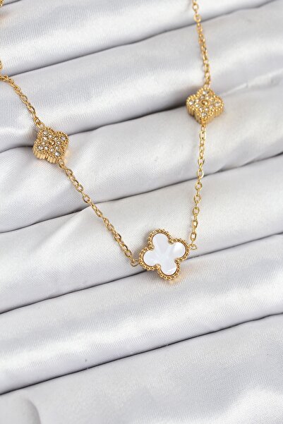 Inure Jewelry قلادة نسائية من الفولاذ 316L بلون ذهبي مع حجر الزركون الأبيض عل...