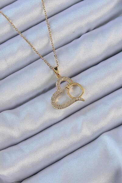 Inure Jewelry 316L سلسلة الصلب الذهب اللون الزركون حجر قلادة القلب مع حلقة