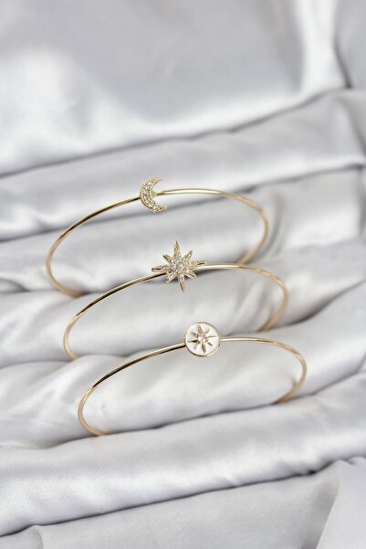 Inure Jewelry Gold Color Zircon Stone Pole Star Model 3-Piece Women's Bracele...