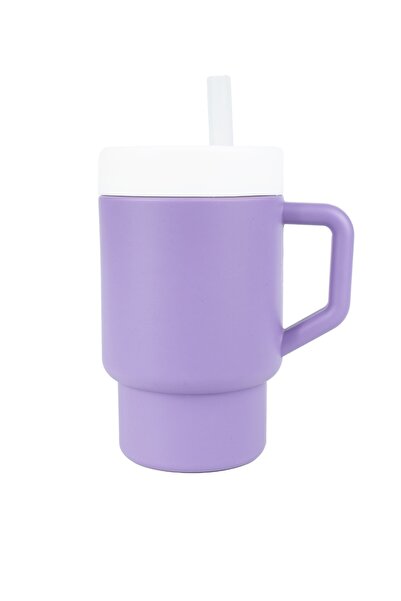 pandish Mugley Silikon Kapaklı Pipetli Tek Kulplu Bardak Violet Purple