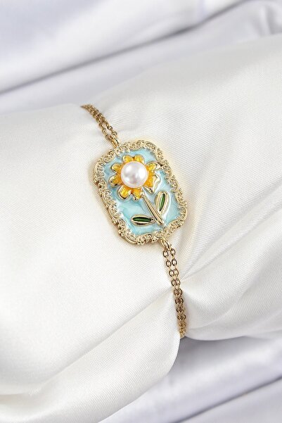 Inure Jewelry سلسلة فولاذية 316L مطلية بالفيروز، صورة فنية، تفاصيل لؤلؤية، نم...