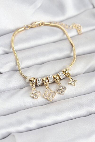 Inure Jewelry Brass Gold Color Clover Model Women's Bracelet