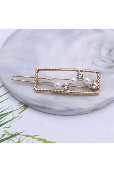 Eva Grace Lisa Hair Clip, rectangular, with golden mount, pearls and zircon s...