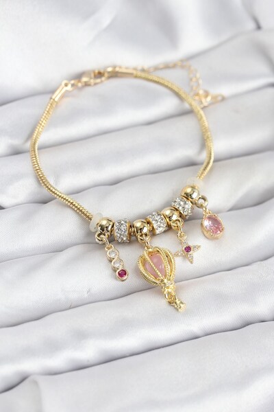 Inure Jewelry سوار نسائي من النحاس بلون ذهبي مع حلية بالون طائر