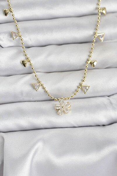 Inure Jewelry قلادة نسائية من النحاس بلون ذهبي مرصعة بحجر الزركون على شكل زهرة