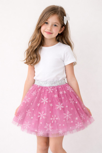 nacar çarşı Girl's Pink Snowflake Patterned Tutu Skirt Tulle Skirt April 23 O...