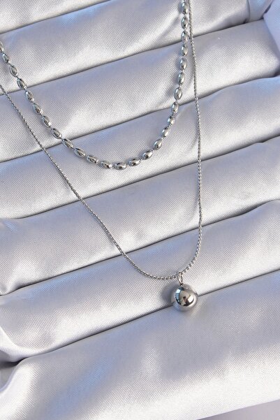 Inure Jewelry 316L الصلب سلسلة مزدوجة فضية اللون الكرة نموذج قلادة
