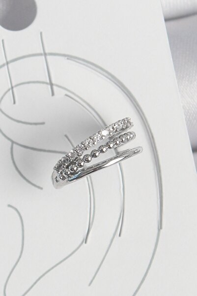 Inure Jewelry Brass Silver Color Zircon Stone 3 Row Model Women's Cartilage E...