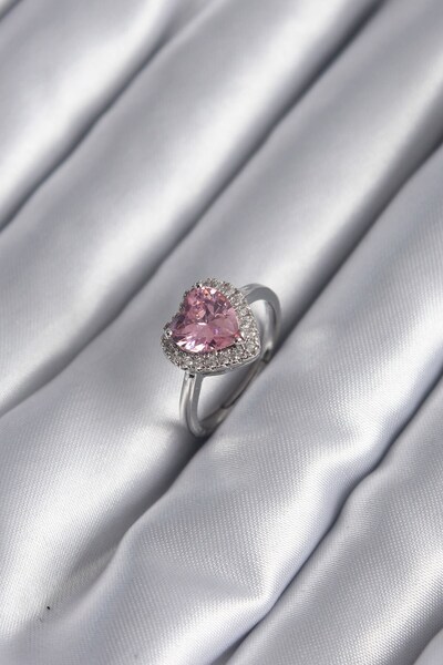 Inure Jewelry النحاس الفضة اللون الوردي الزركون حجر القلب سحر نموذج خاتم المرأة