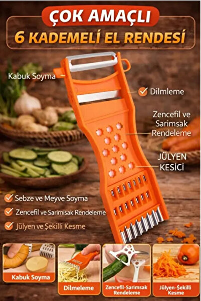 AKCAKESE 6 Fonksiyonlu Soyacak Rende Jülyen Dilimleyici Sebze Meyve Kesici Mu...