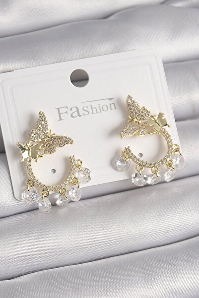 Inure Jewelry Brass Gold Color Zircon Stone Dangle Detail Butterfly Model Wom...