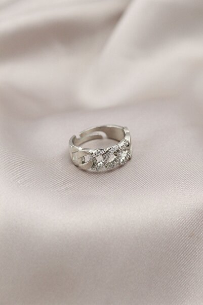 Inure Jewelry سلسلة معدنية فضية اللون نموذج خاتم نسائي حجري