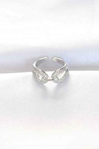 Inure Jewelry خاتم فضي اللون قابل للتعديل مع حجر الزركون