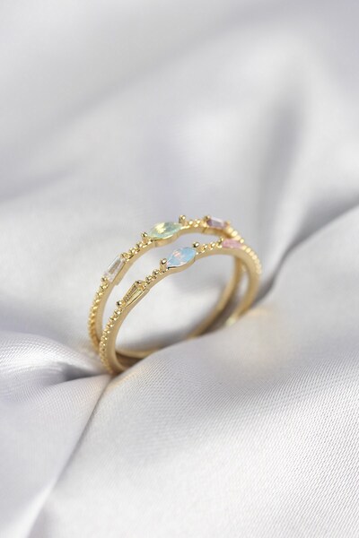 Inure Jewelry خاتم نسائي من حجر الزركون ذو لون ذهبي مختلط