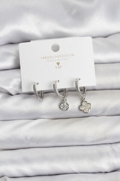 Inure Jewelry طقم أقراط نسائية من النحاس الفضي موديل 3 قطع