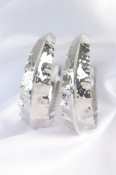 Inure Jewelry Brass Silver Color Leaf Patterned Hoop Earrings