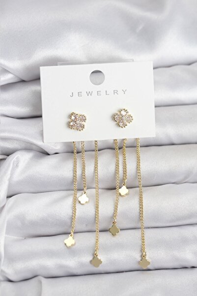 Inure Jewelry أقراط نسائية متدلية من النحاس بلون ذهبي على شكل ورقة البرسيم