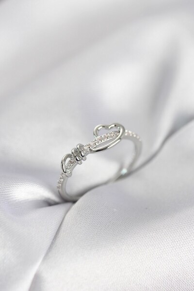 Inure Jewelry خاتم نسائي على شكل قلب حلزوني مرصع بحجر الزركون باللون الفضي