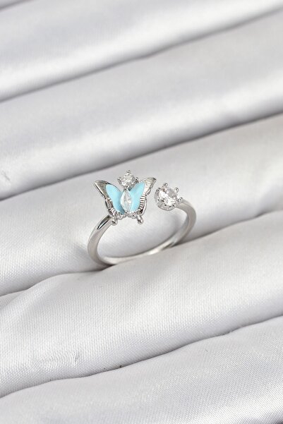 Inure Jewelry خاتم نسائي من النحاس الفضي على شكل فراشة