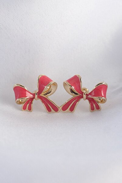 Inure Jewelry Brass Pink Color Bow Earrings