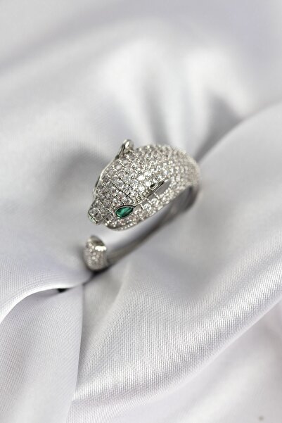 Inure Jewelry خاتم نسائي من طراز جاكوار مرصع بحجر الزركون باللون الفضي