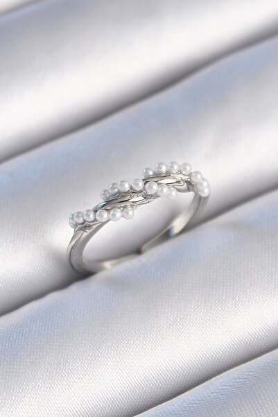 Inure Jewelry خاتم نسائي من اللؤلؤ الملفوف باللون الفضي والنحاسي