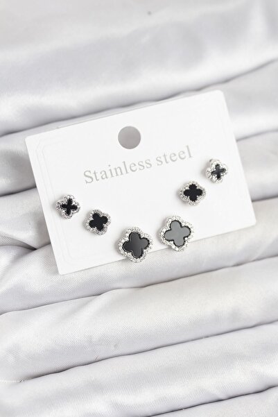 Inure Jewelry طقم أقراط نسائية من الفولاذ 316L بلون فضي مع حجر الزركون على شك...