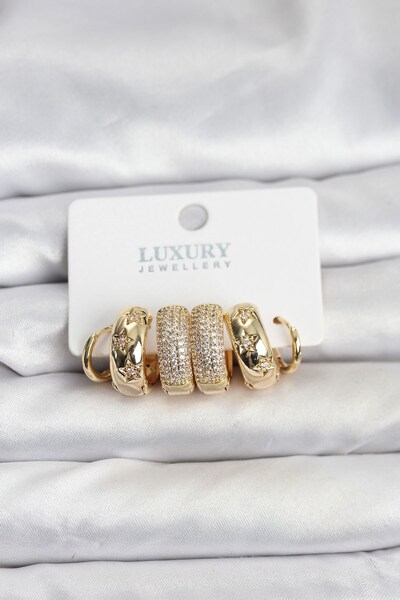 Inure Jewelry طقم أقراط نسائية من حجر الزركون والنحاس بلون ذهبي