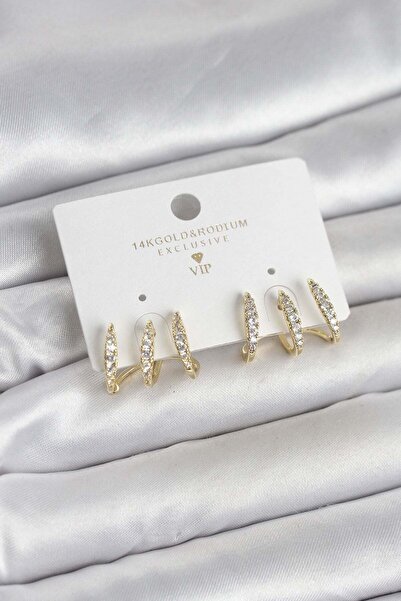 Inure Jewelry Gold Color Brass Zircon Stone Women's Earrings