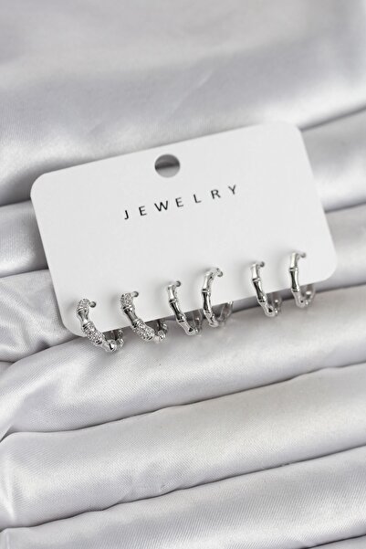 Inure Jewelry طقم أقراط نسائية من نحاس الألومنيوم باللون الفضي موديل 3 أزواج