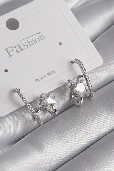 Inure Jewelry Brass Silver Color Zircon Stone Women's Earrings