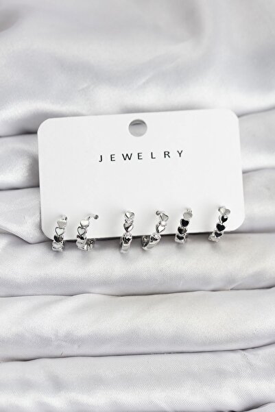 Inure Jewelry طقم أقراط نسائية من النحاس الفضي اللون بتصميم قلب بسيط