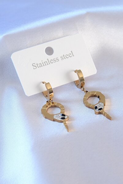 Inure Jewelry 316L Steel Gold Color Snake Model Zircon Stone Women's Earrings