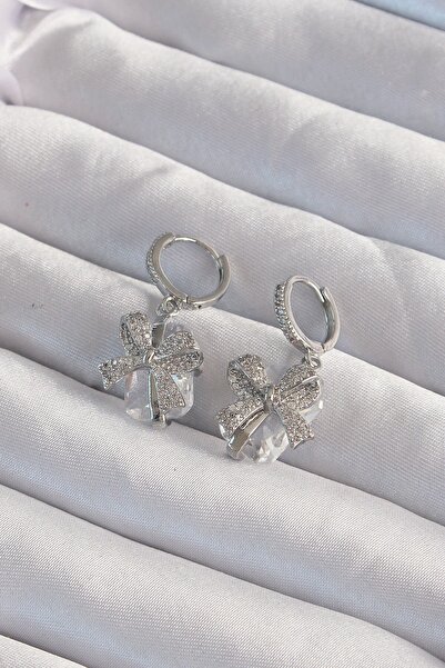 Inure Jewelry النحاس الفضي اللون الكبير الزركون حجر القوس نموذج هوب القرط