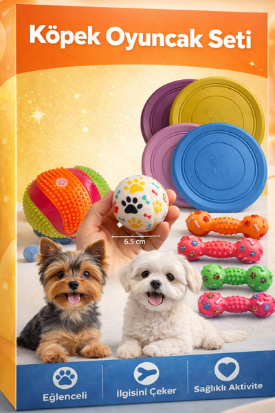 BOXLAND Küçük Irk Köpek Oyuncak Seti Sesli Mini Dumbbell + Frizbi + Sesli ve ...