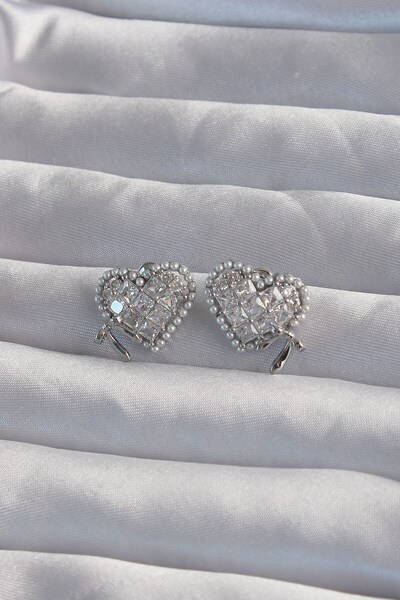 Inure Jewelry النحاس الفضة اللون القوس التفاصيل اللؤلؤ الزركون حجر القلب أقراط