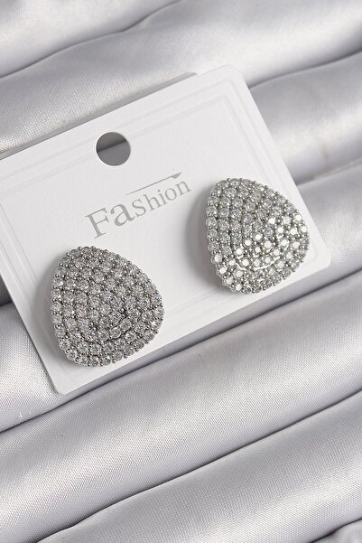 Inure Jewelry Brass Silver Color Zircon Stone Plate Model Women's Earrings