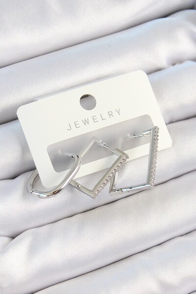 Inure Jewelry Brass Zircon Stone Rectangular Model Silver Color 3-Piece Doubl...