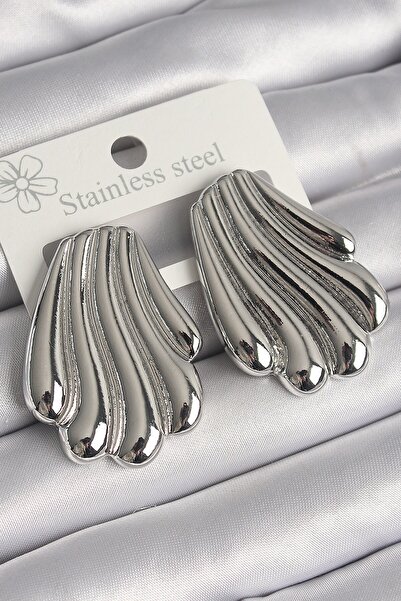 Inure Jewelry Brass Silver Color Embroidered Oyster Model Women's Earrings