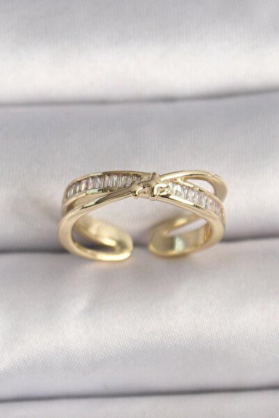 Inure Jewelry النحاس الذهب اللون الزركون حجر نجمة مفصلة خاتم المرأة قابل للتعديل