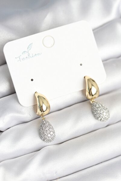 Inure Jewelry Gold Color Zircon Stone Drop Brass Women's Earrings