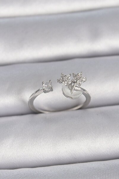 Inure Jewelry خاتم نسائي من النحاس الفضي اللون قابل للتعديل مرصع بحجر الزركون...