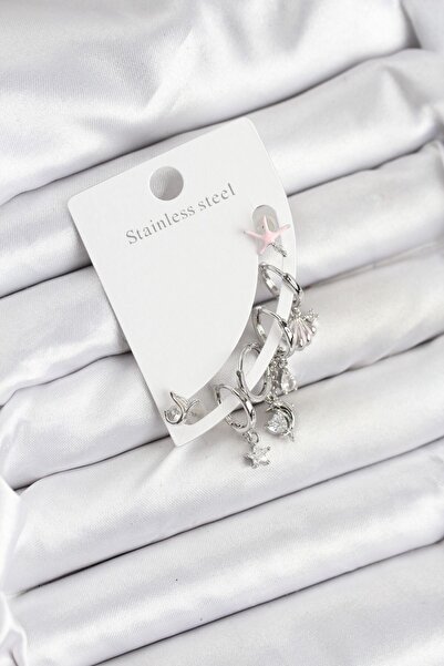 Inure Jewelry أقراط من النحاس الفضي اللون