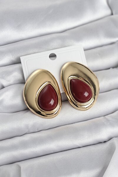 Inure Jewelry Brass Gold Color Claret Red Stone Drop Model Vintage Women's Ea...