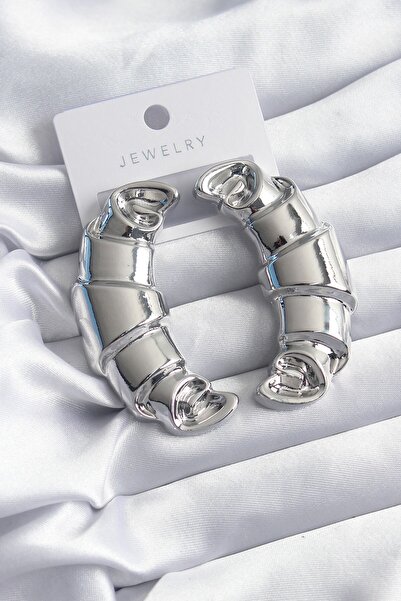 Inure Jewelry Brass Silver Color Croissant Model Women's Earrings