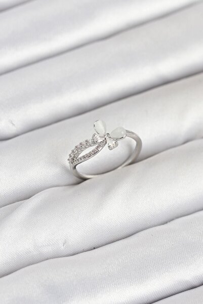 Inure Jewelry خاتم نسائي من حجر الزركون على شكل فراشة فضية اللون