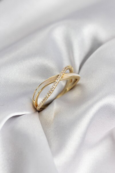 Inure Jewelry خاتم نسائي من حجر الزركون الملون باللون الذهبي اللؤلؤي