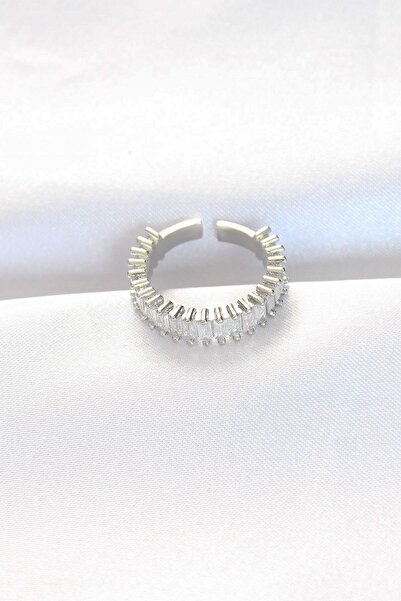 Inure Jewelry صف من حجر الرغيف الفرنسي خاتم فضي اللون قابل للتعديل